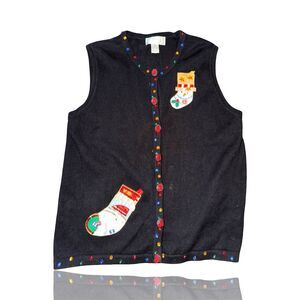 Vintage Lisa International Women's Christmas Vest Rhinestone Stockings: 1X